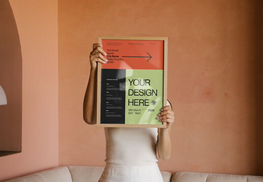 Mockup Of Woman Holding Customizable Framed Poster