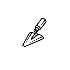 A modern isometric line art illustration of a masonry trowel. This 3D perspective silhouette combines technical precision with clean minimalist aesthetics, ideal for architectural icons