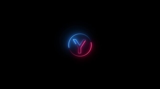 Glowing neon capital letter with alphabet text Y and neon circle animation . Glowing Neon Letter Y Animation on Black Background. Futuristic neon Font text Animation.