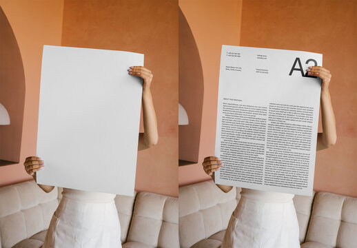 Mockup Of Woman Holding Unframed A2 Customized Poster