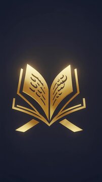 Golden Holy Quran Book on Rehal. Islamic Religion Symbol