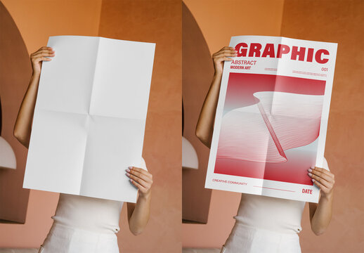Mockup Of Woman With Customizable Folded Poster