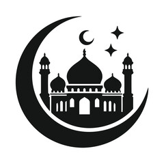 Stylized black silhouette of mosque and minaret design