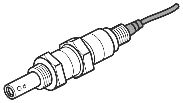 A detailed line art illustration of an oxygen sensor for vehicles