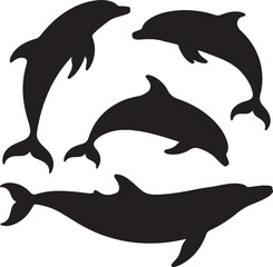 Obraz premium Black vector silhouette,set of dolphin silhouettes ,vector illustration 