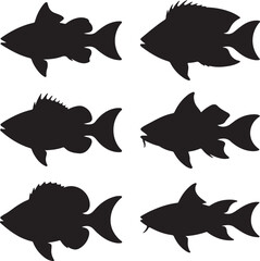 Fototapeta premium Sea fish silhouette cartoon set,set of fish icons 