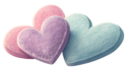 Obraz premium Three hearts in different colors and textures floating against a white background