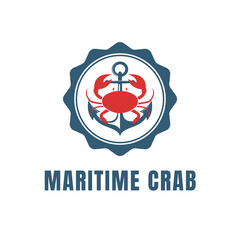 Vintage Maritime Crab Logo - Nautical Anchor and Red Seafood Badge Icon