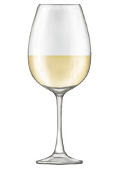 グラスに入った白ワイン。リアルタッチなイラスト