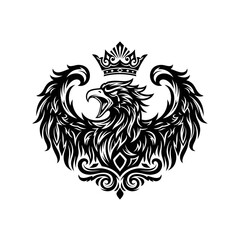 Obraz premium Majestic eagle with crown illustration on transparent background viewed from front
