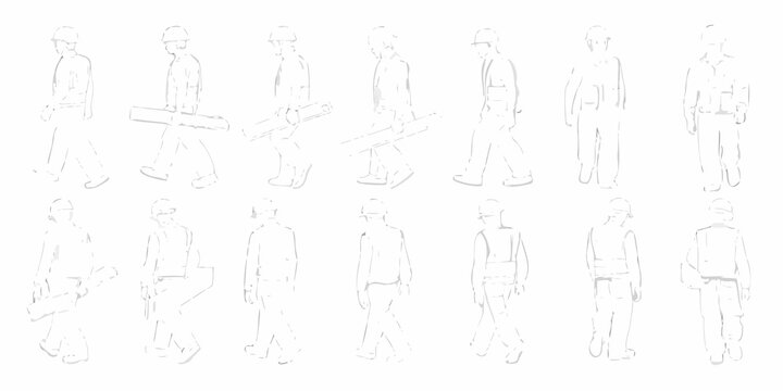 Fashion design sketches of male figures in various poses and outfits