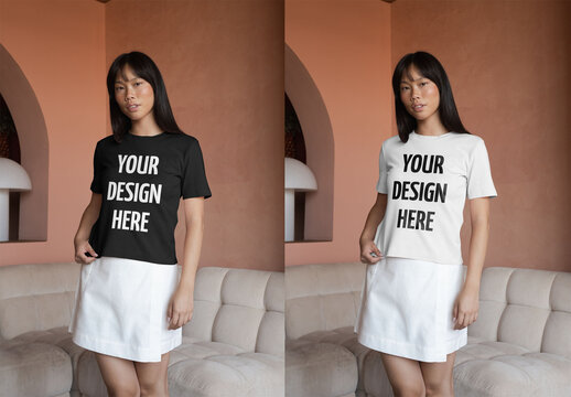 Mockup Of Woman Wearing Customized T-Shirt