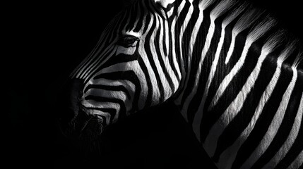 Naklejka premium Striking Black and White Zebra Portrait with Dramatic Lighting.