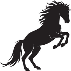 Dynamic black silhouette horse rearing up on hind legs in motion