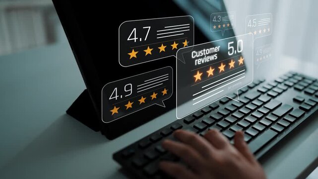 Customer centric review and rating system support product review, digital rating concept, and customer give good trust by visualizing people choice through stars and feedback content technology Marrow