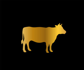 a golden bull on a black background, an icon, an illustration