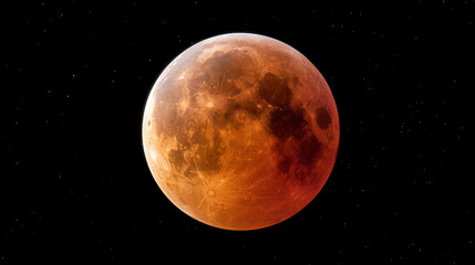 Obraz premium A stunning lunar eclipse displays a reddish orange moon in the dark night sky with stars