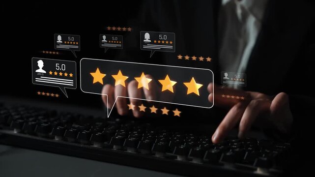 Customer centric review and rating system support product review, digital rating concept, and customer give good trust by visualizing people choice through stars and feedback content technology Marrow