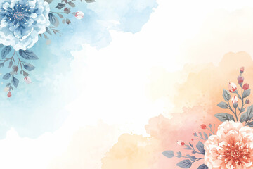 A watercolor floral background with blue and orange flowers