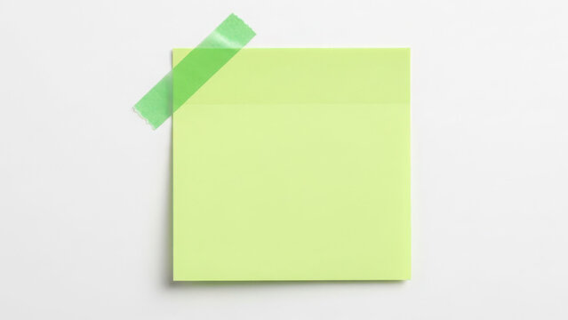 Green sticky note with tape isolated on transparent background isolated on transparent background