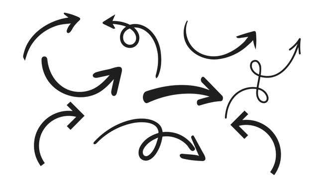 Hand Drawn Curved Arrow Set Directional Doodle Icons