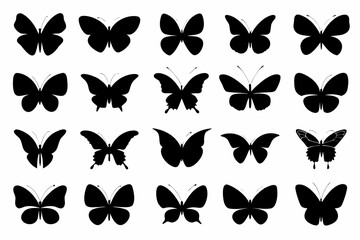 Collection of black silhouette butterflies in various wing positions © Suresh