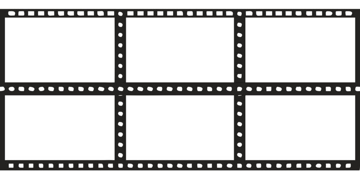 A strip of blank film negative with sprocket holes and a black frame