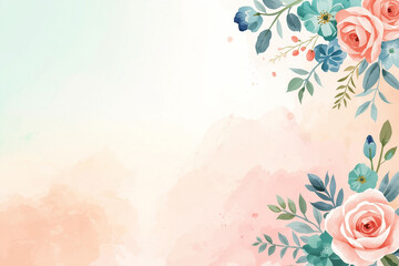 A beautiful floral design with pink roses and green leaves on a soft watercolor background