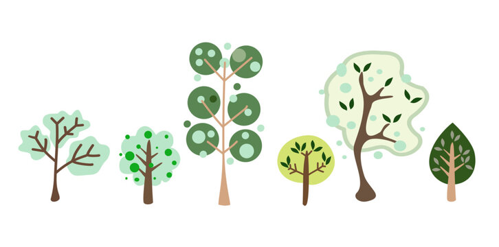 set of tree vector and leaf collection hand drawn flat design vector element for landscape design.