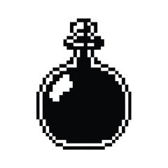 Obraz premium Black Silhouette of a Pixel Art Potion Bottle for Alchemy, Magic, and Gaming Mobile Apps