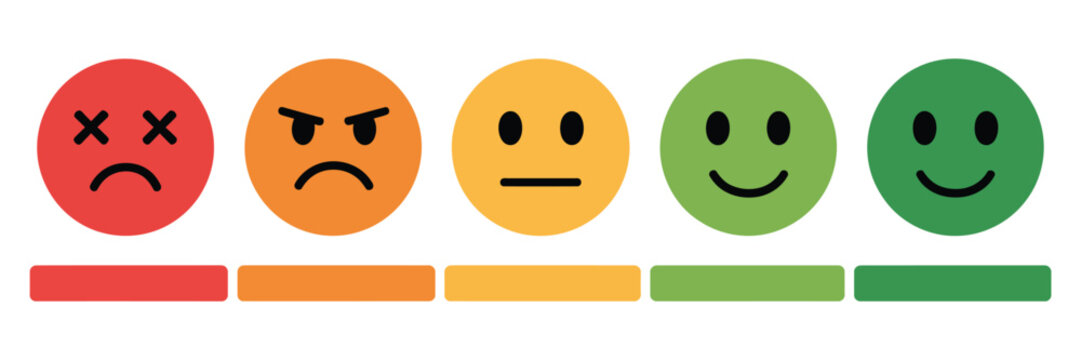 Set of feedback scale with five emoticons from sad to happy, vector icons perfect for surveys