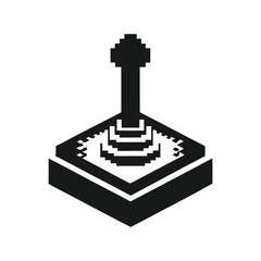 Black and White Pixel Art Joystick Graphic, Retro Arcade Game Controller Silhouette Icon © SWORNALY