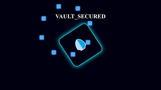 Secure vault icon, cybersecurity symbol, encrypted data, protection logo, blue neon graphics