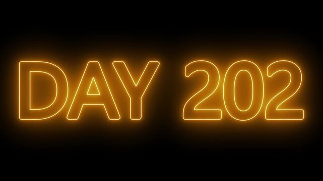 Neon text day 202 animation on black background. flickering neon inscription DAY 202. calendar counter concept