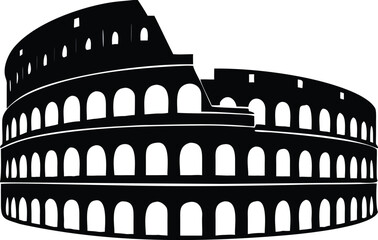 Naklejka premium A striking black silhouette depicts the iconic partially ruined colosseum in rome