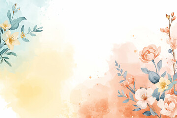 Beautiful watercolor floral background with pastel colors and leaves