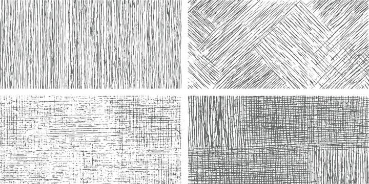 Four monochrome abstract textured backgrounds with varied line patterns and density lines