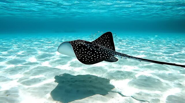 Majestic Spotted Eagle Ray Swimming Through Clear Tropical Water