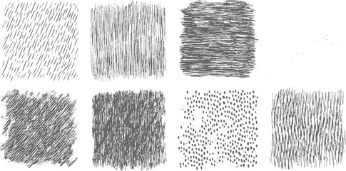 Eight grey textured patterns on white background including diagonal lines vertical lines horizontal lines and dots