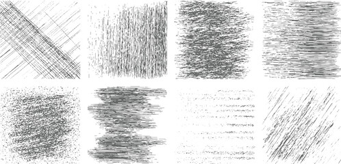 Eight grey abstract textured backgrounds with varied line and dot patterns