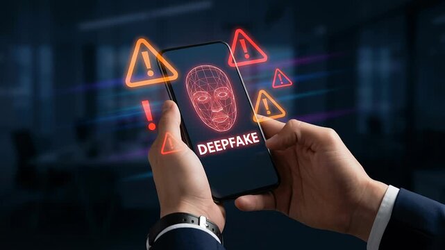 Deepfake technology misuse about ai fake news and digital identity fraud with facial recognition risks threatening online login password security and fraud detection