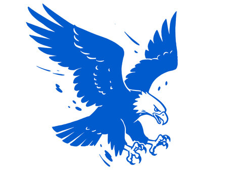 Blue eagle attack illustration, fierce raptor mascot design, aggressive bird of prey vector, hunting, clawing, power, freedom, sports logo, patriotic symbol