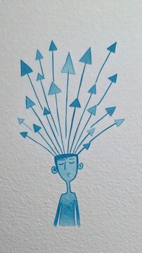 Conceptual illustration of thought expansion: human mind with arrows