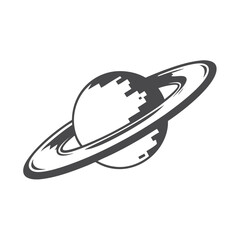 Pixelated alien moonscape, black and white retro sci-fi vector art