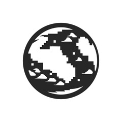 Monochrome retro pixel alien planet, black and white sci-fi illustration