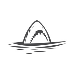 Black and White Shark Silhouette Swimming in Water, Vector