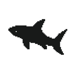 Clean pixel shark vector, black and white silhouette illustration