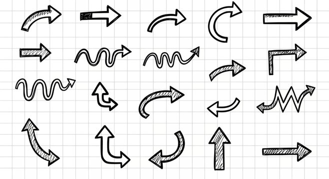 Curved Arrow Icon Set &ndash; Hand Drawn Direction Flow Navigation Symbols