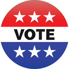 A circular button displays the word vote with patriotic red white and
