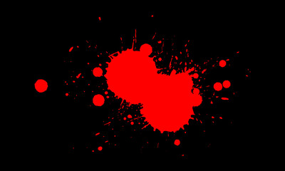 red blood brush ink dropped painting splatter splash grunge graphic element on black background